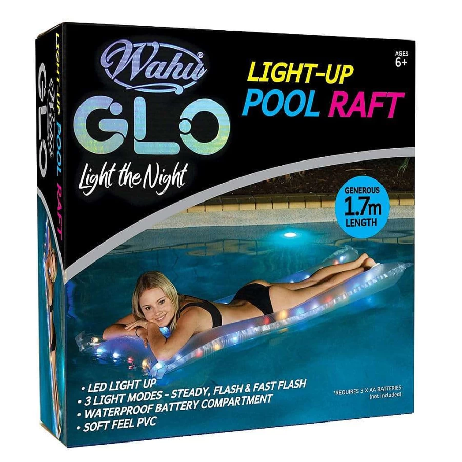 Wahu Glo Raft Inflatable LED Light-Up Pool Float for Night Swimming